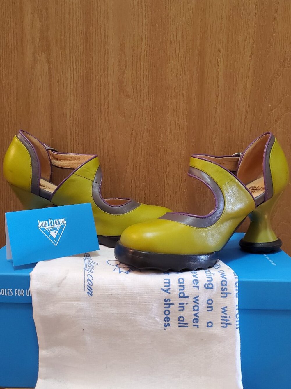 John Fluevog Mini Elif Green/Purple Mary Jane Pumps Sz 7.5 w/ Box & Dustbag